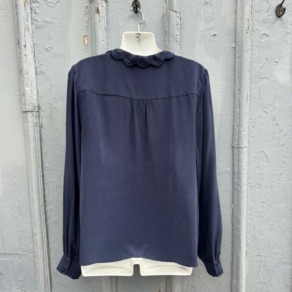 Sezane Chlo Silk Navy Blouse, size 44 - Picture 9 of 14